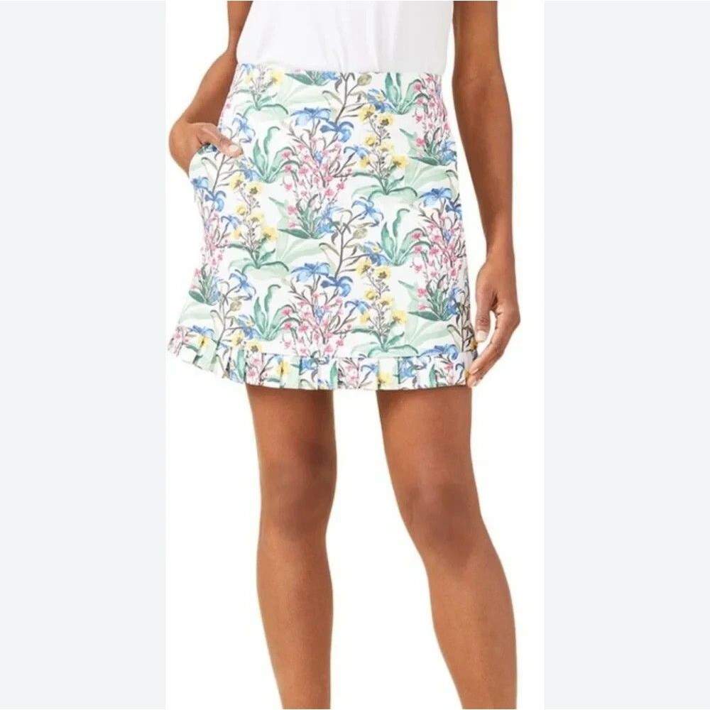 J.MCLAUGHLIN Agnes White Botanical Catalina Cloth Pull-On Skort Small Athletic